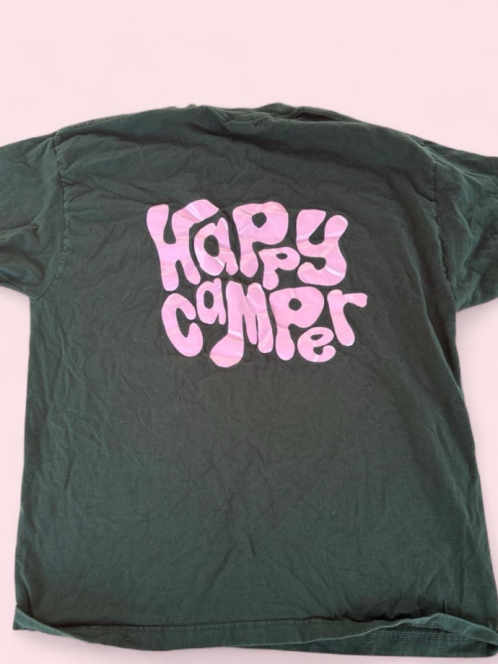 Happy Camper Pink Graphic Tee  - Forest Green